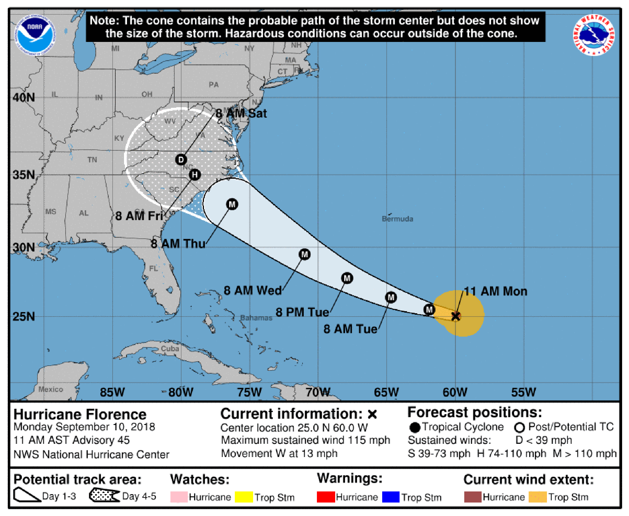 Hurricane Florence Monday Map 11am